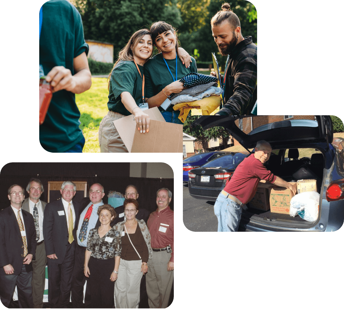 collage of volunteers helping at various community service events