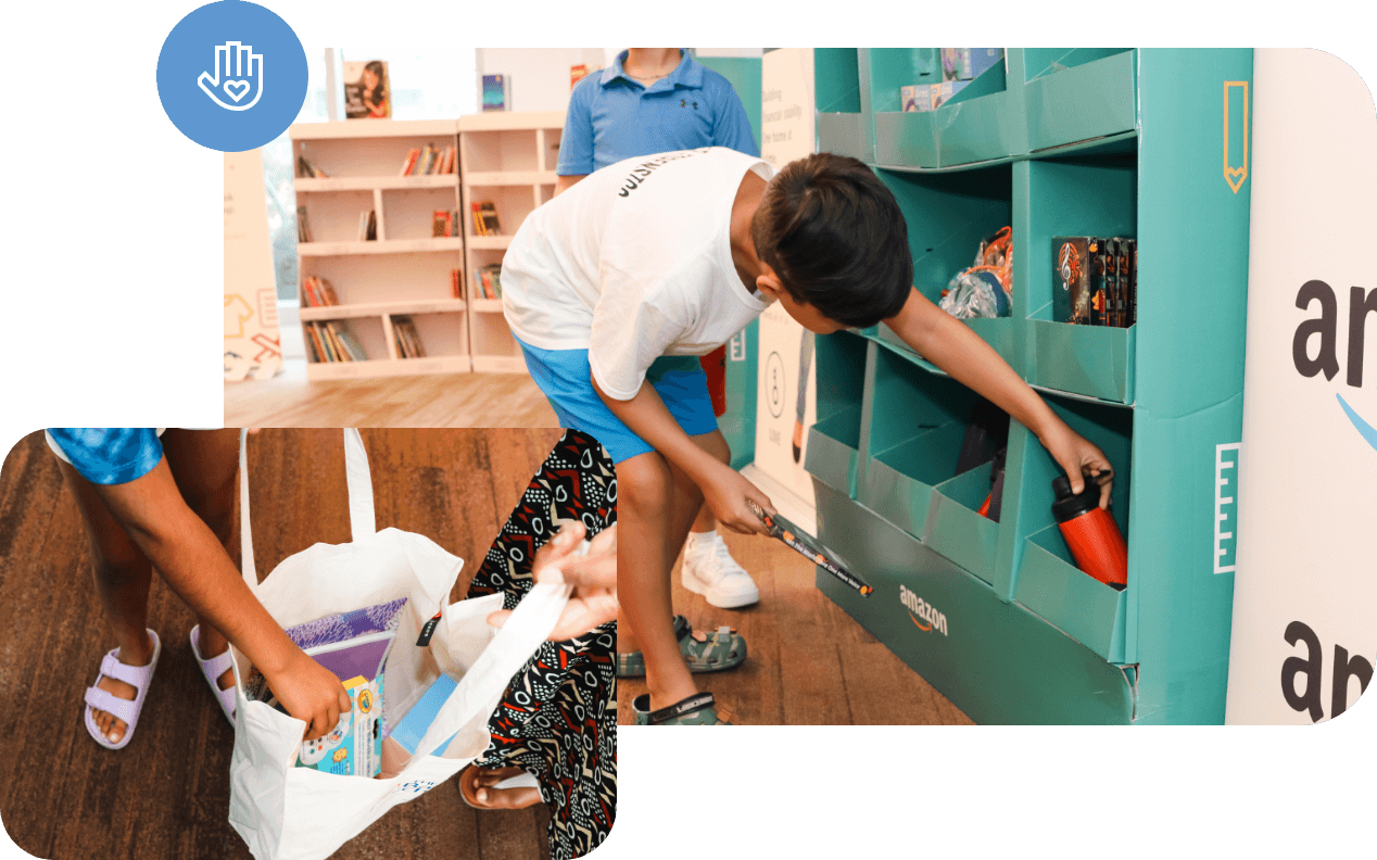 Children selecting items from a shelf in a community center