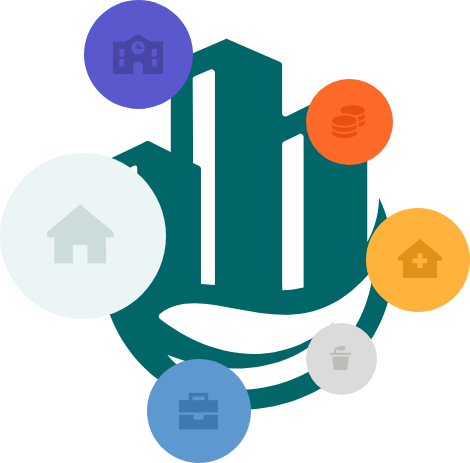 True Ground Housing Partners logo surrounded by icons representing various services